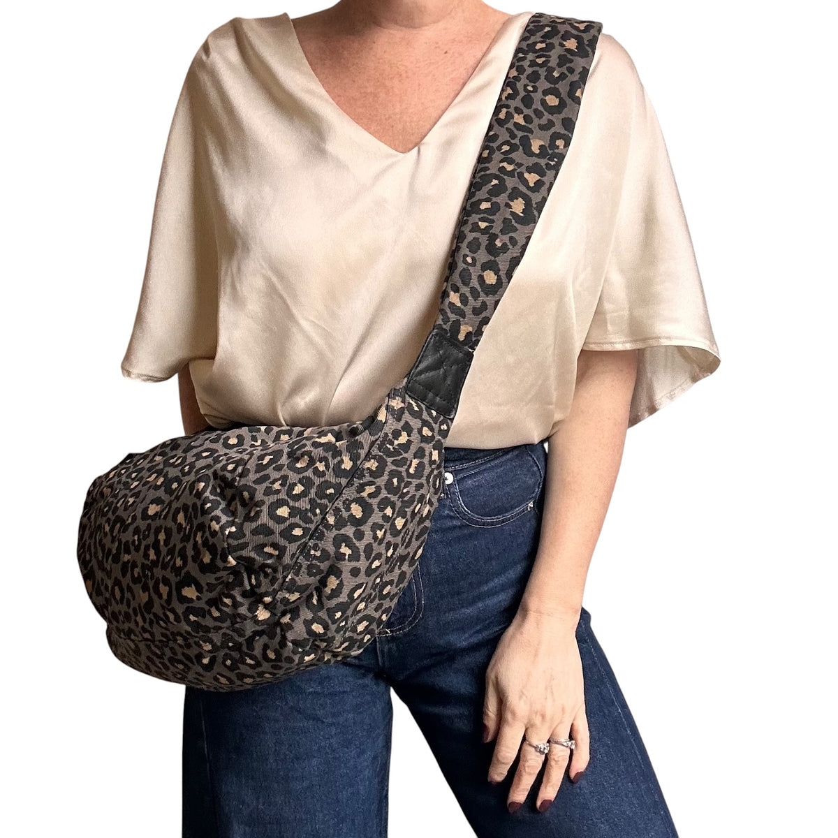 Brixton cross body sling bag - New grey leopard print - large