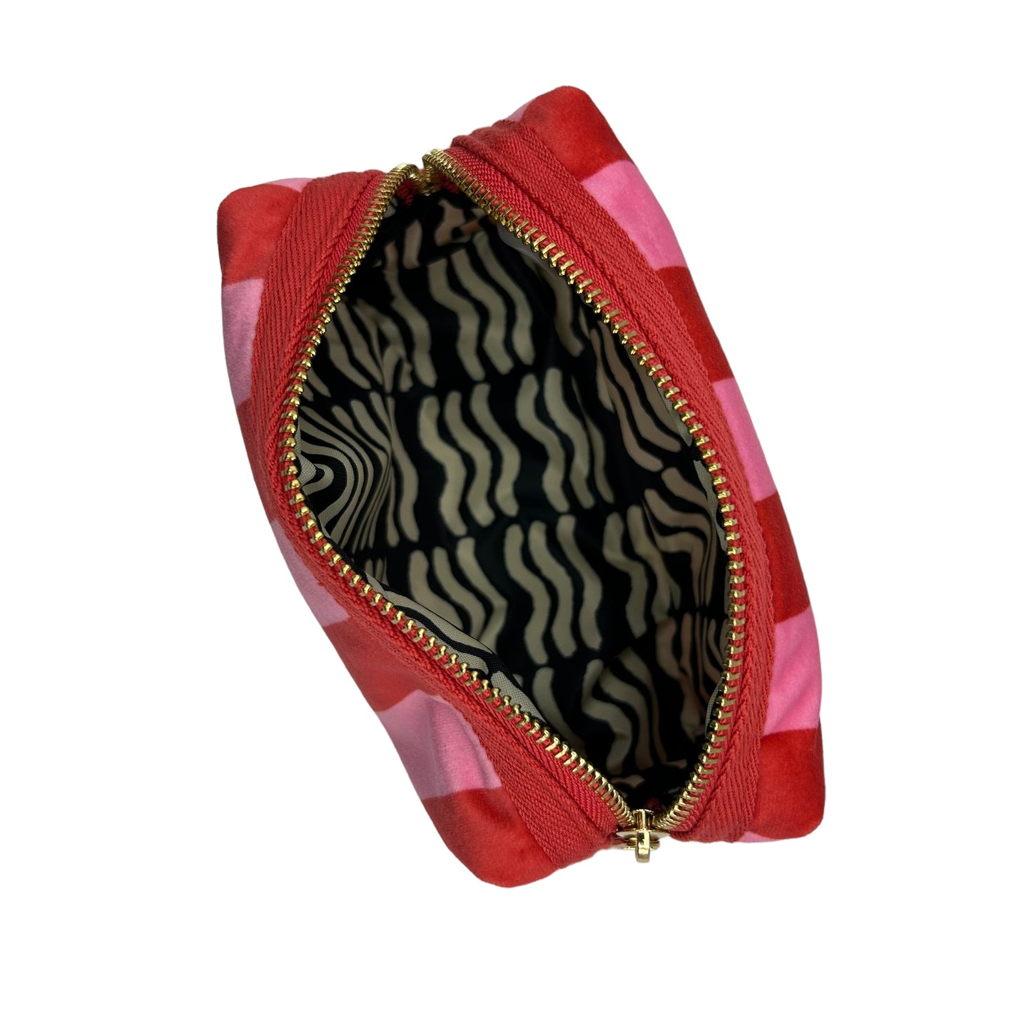 Pink stripe makeup bag with Palm Tree brooch
