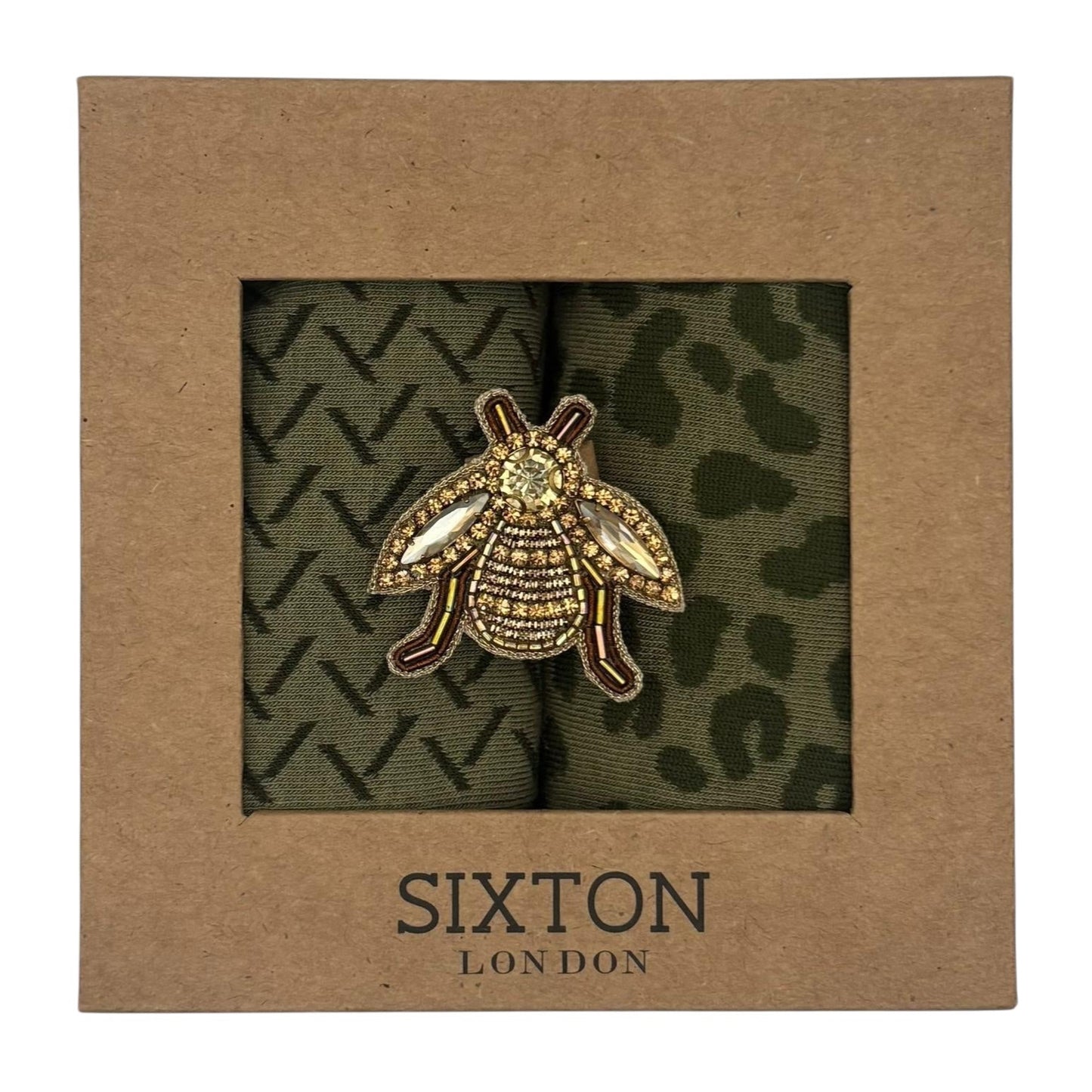 Ivy Kyoto & Leopard sock box duo with embroidered brooch