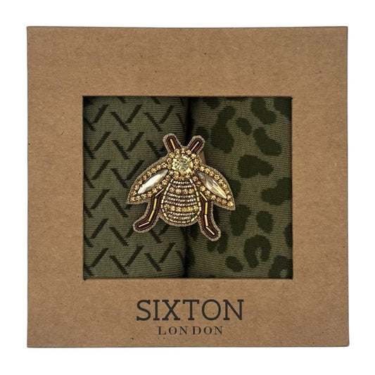 Ivy Kyoto & Leopard sock box duo with embroidered brooch