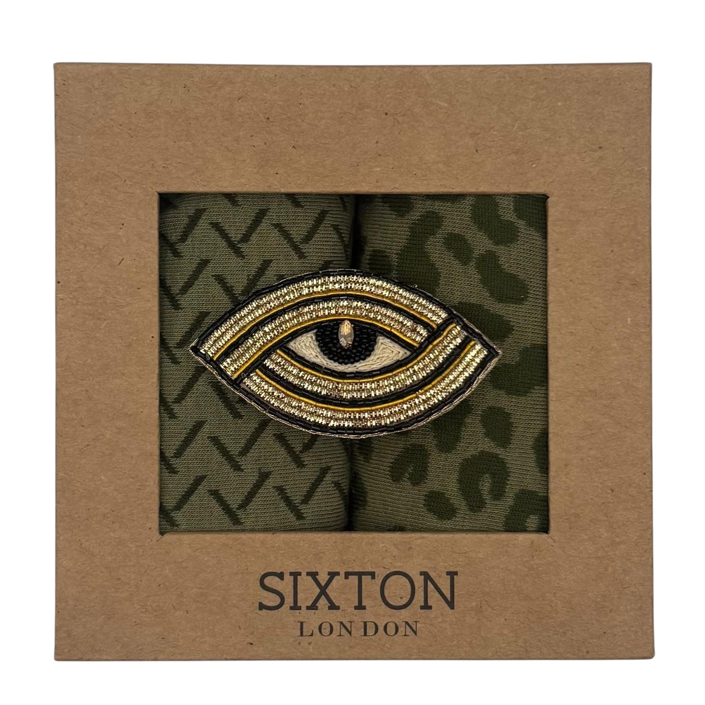 Ivy Kyoto & Leopard sock box duo with embroidered brooch