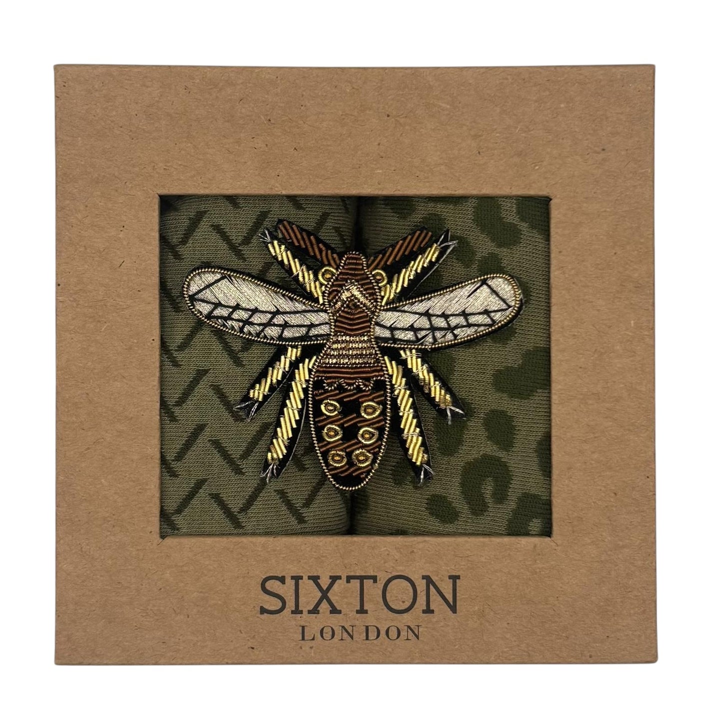 Ivy Kyoto & Leopard sock box duo with embroidered brooch