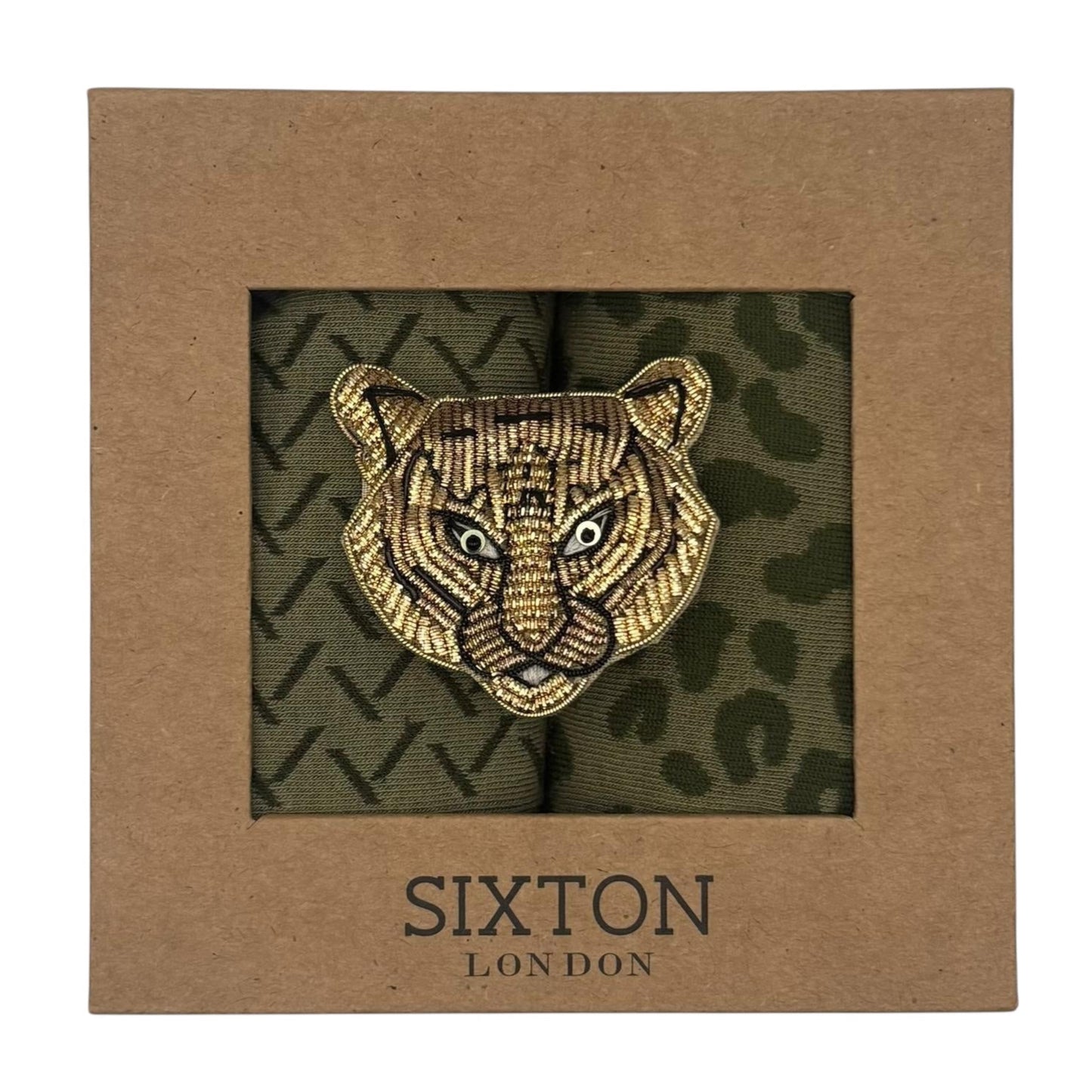 Ivy Kyoto & Leopard sock box duo with embroidered brooch