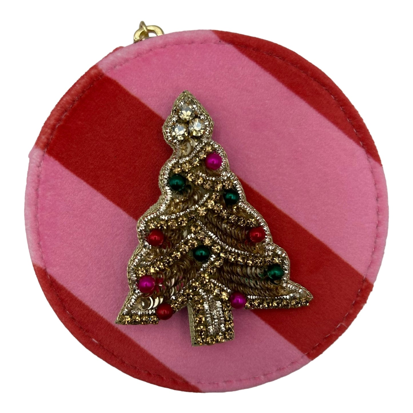 Jewellery Travel Pot in pink stripe - Kitsch Tree brooch
