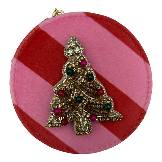 Jewellery Travel Pot in pink stripe - Kitsch Tree brooch