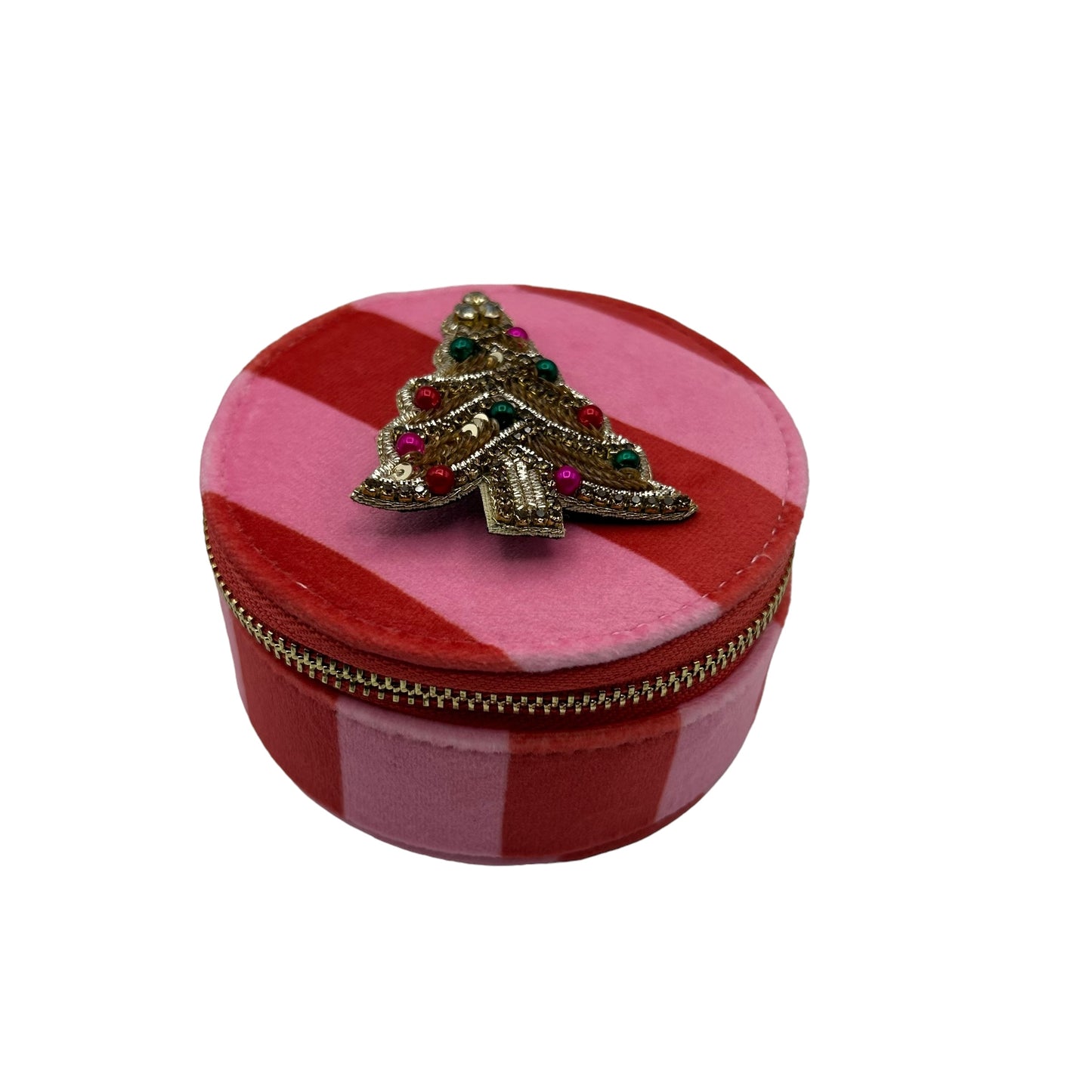 Jewellery Travel Pot in pink stripe - Kitsch Tree brooch