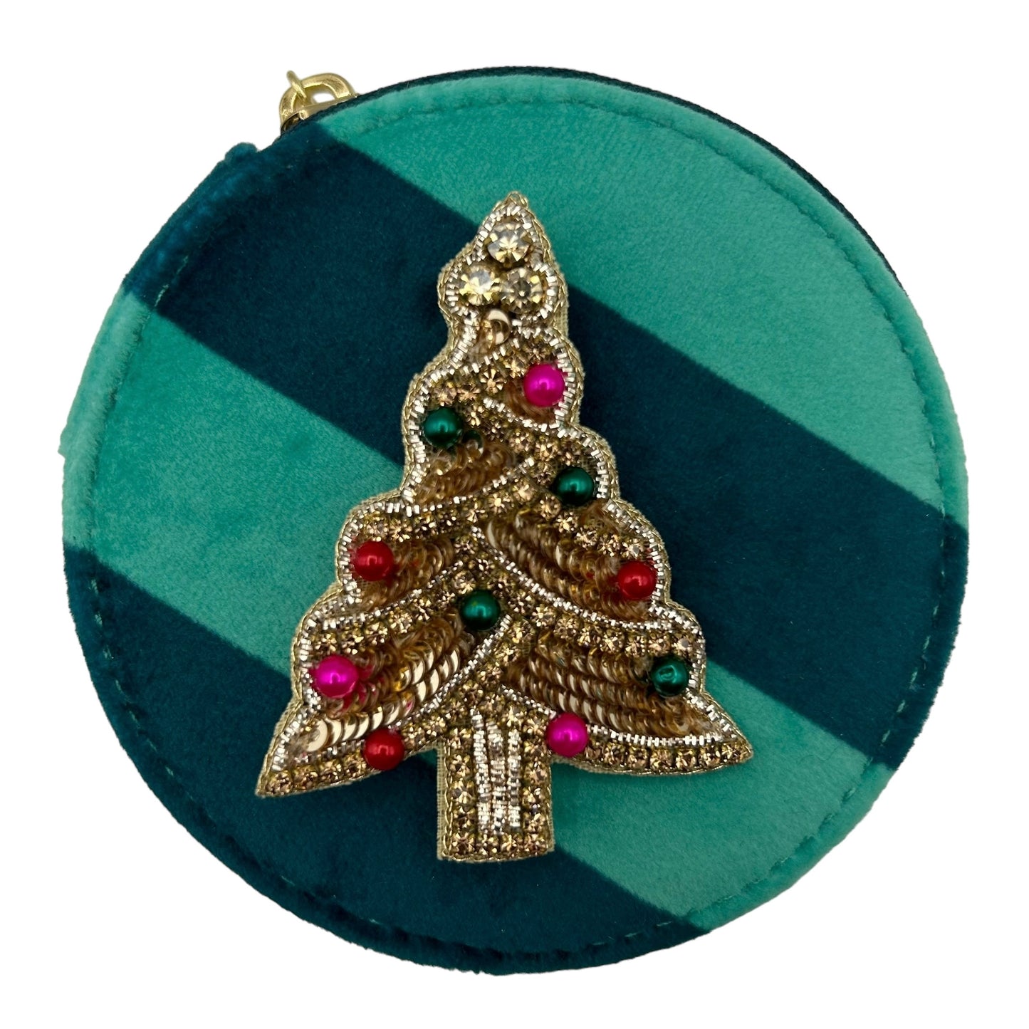 Jewellery Travel Pot in teal stripe - Kitsch Tree brooch