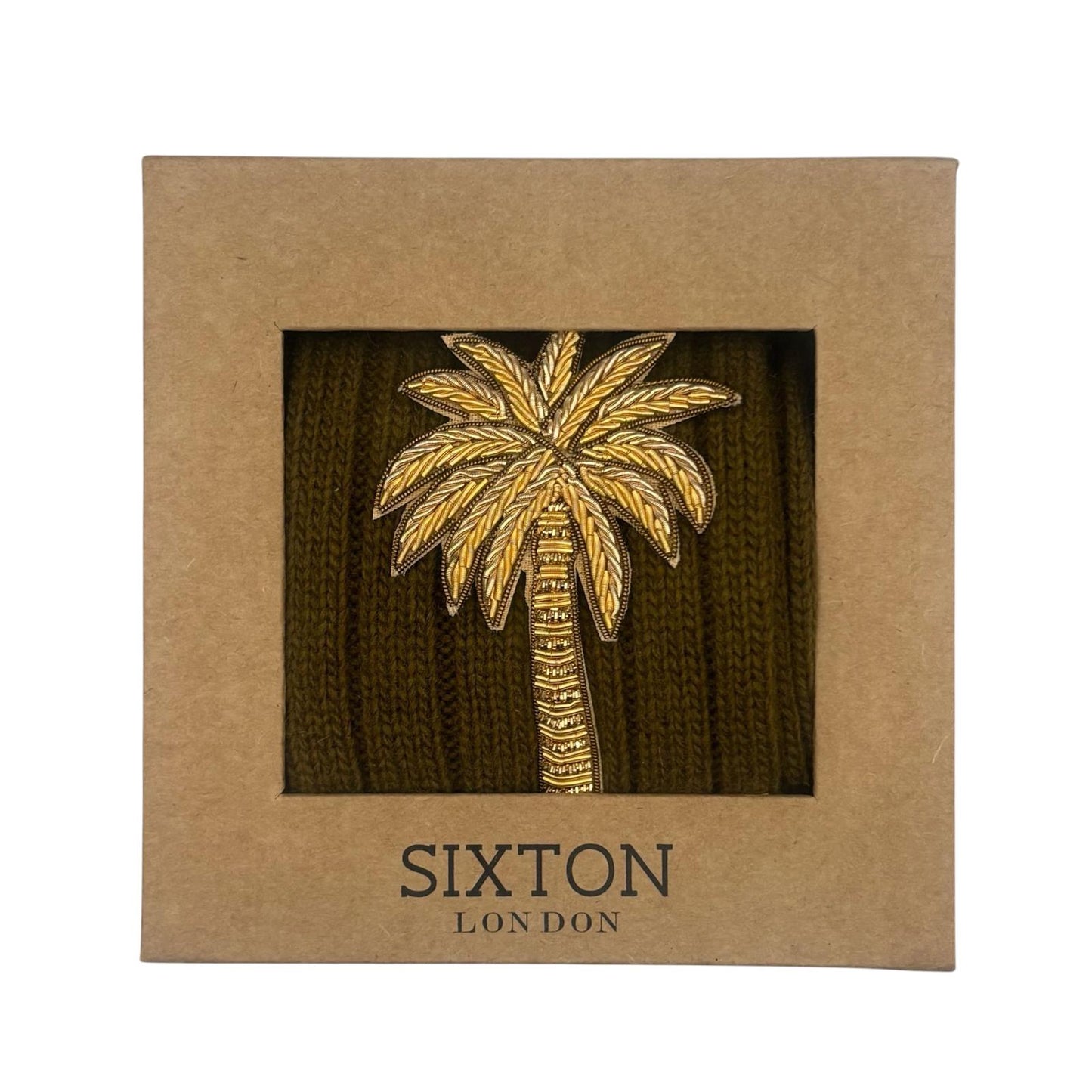 Sofia Khaki Cashmere-Blend Sock Gift Box with Brooch
