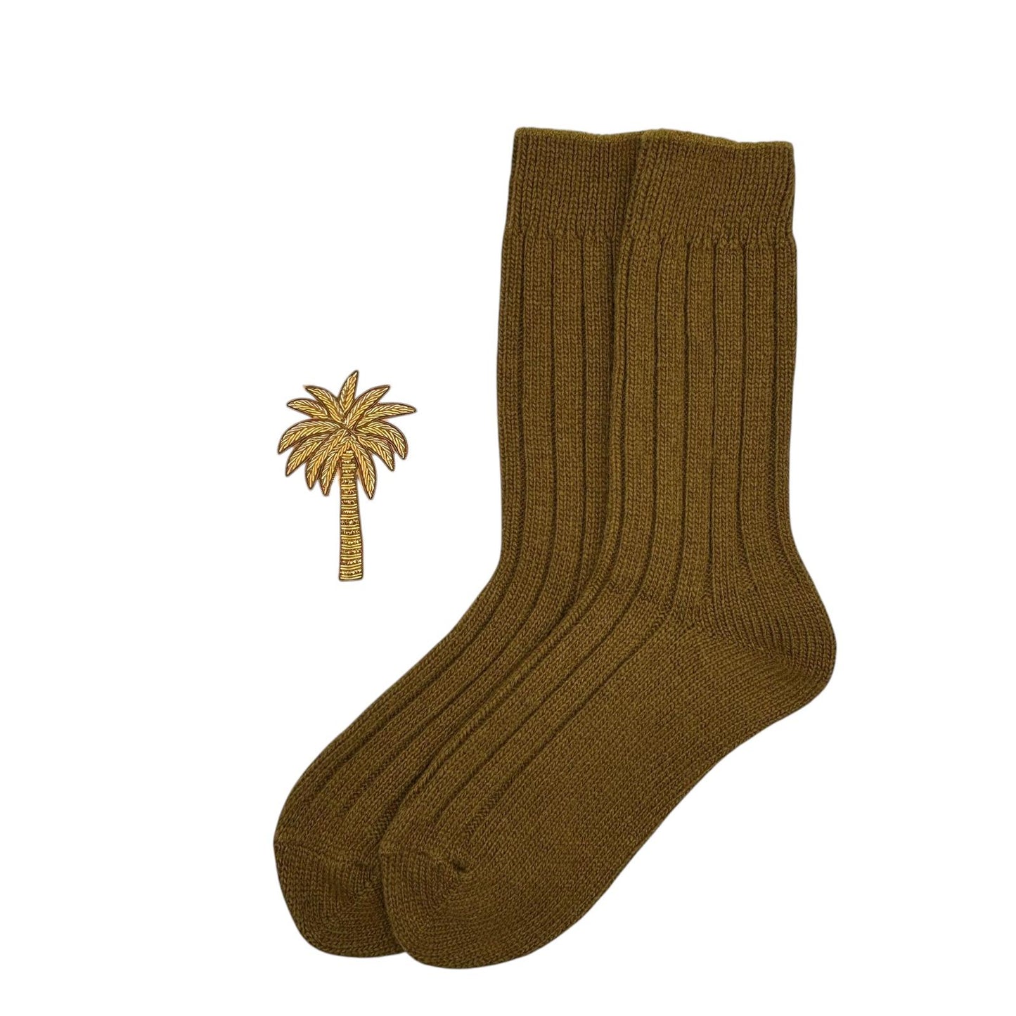 Sofia Khaki Cashmere-Blend Sock Gift Box with Brooch