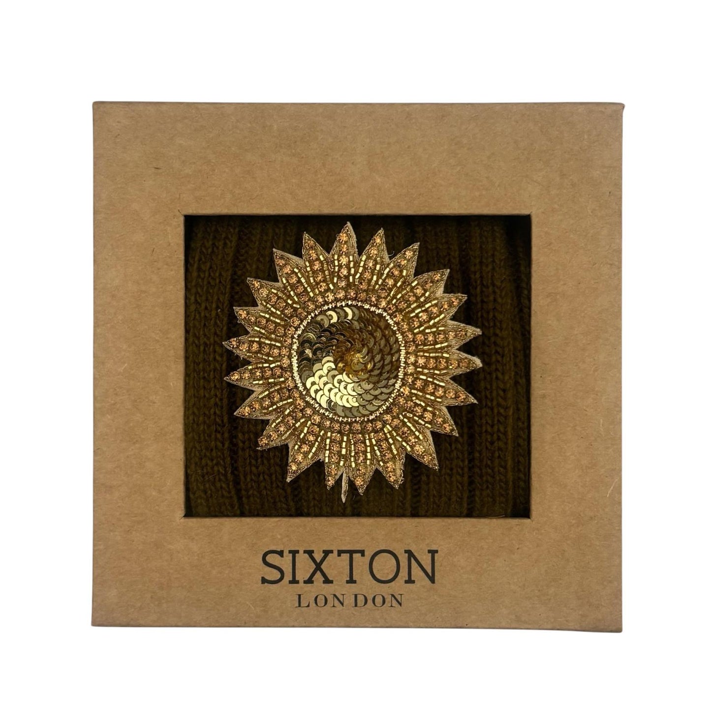 Sofia Khaki Cashmere-Blend Sock Gift Box with Brooch