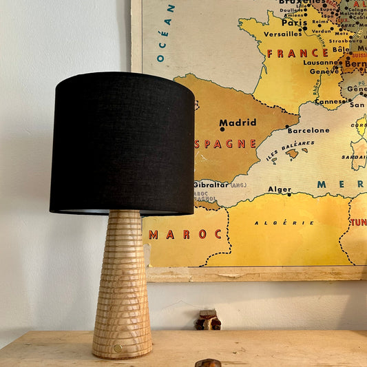 Ribbed Beech style rechargeable touch lamp with black shade