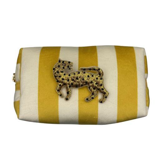 Yellow stripe makeup bag with Leopard pin