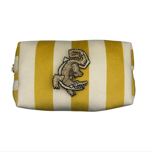 Yellow stripe makeup bag with Crocodile pin