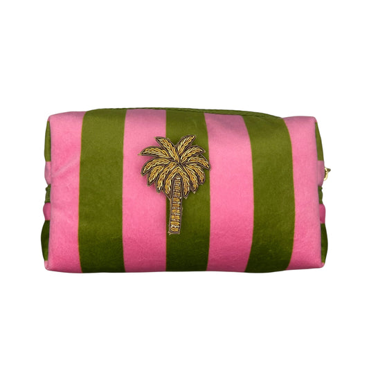 Chartreuse stripe makeup bag with Palm Tree pin