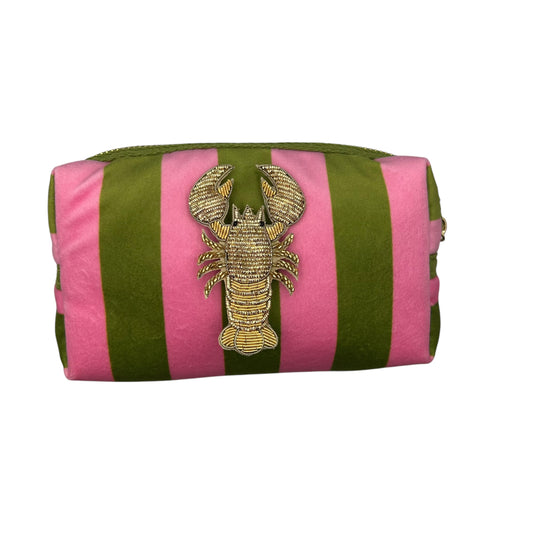 Chartreuse stripe makeup bag with Lobster pin