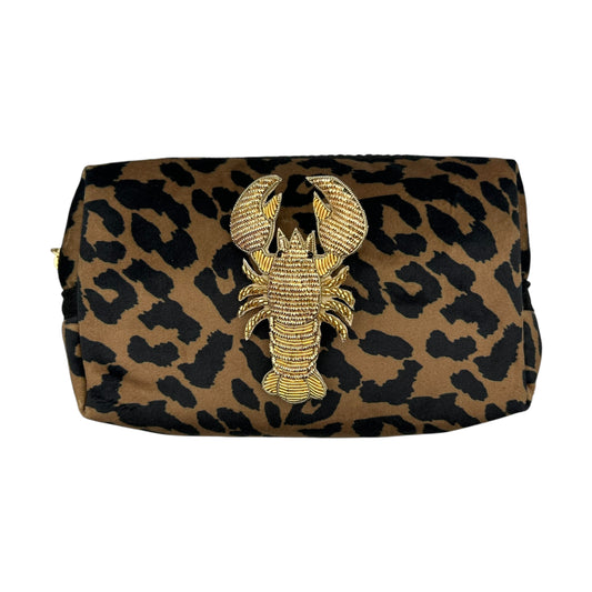 Leopard print makeup bag with Lobster brooch