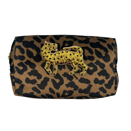Leopard print makeup bag with Leopard brooch
