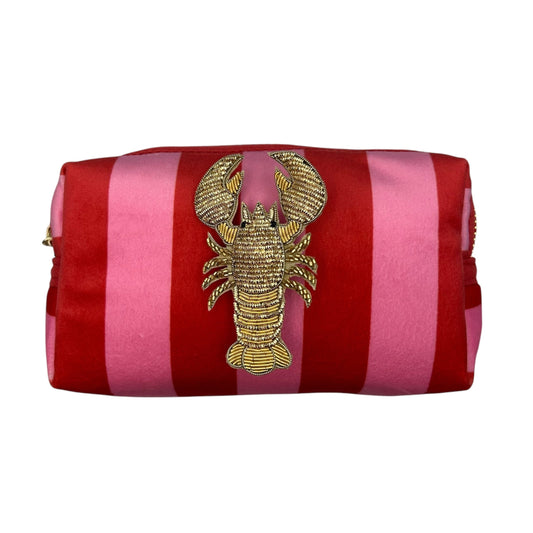 Pink stripe makeup bag with Lobster brooch