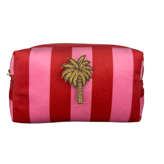 Pink stripe makeup bag with Palm Tree brooch