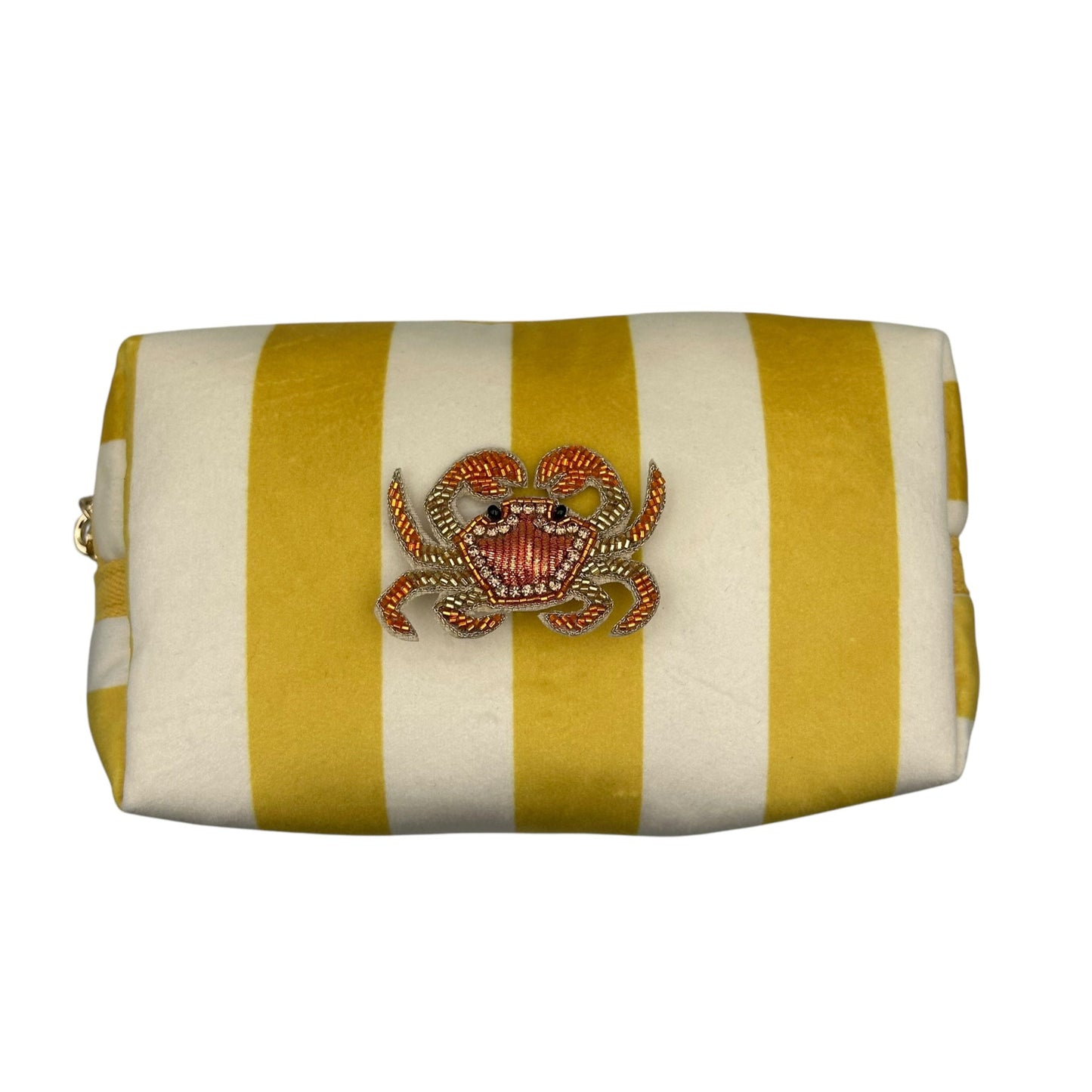 Yellow stripe makeup bag with Crab pin