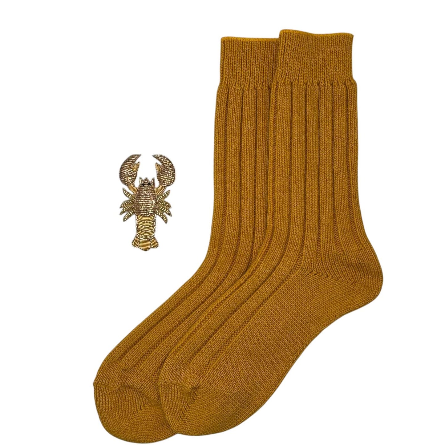 Sofia Mustard Cashmere-Blend Sock Gift Box with Brooch
