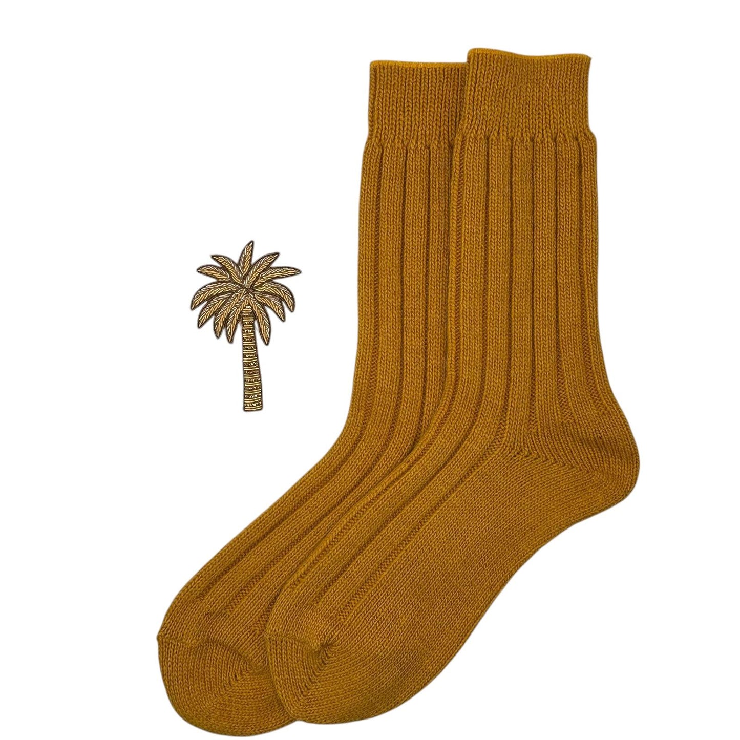Sofia Mustard Cashmere-Blend Sock Gift Box with Brooch