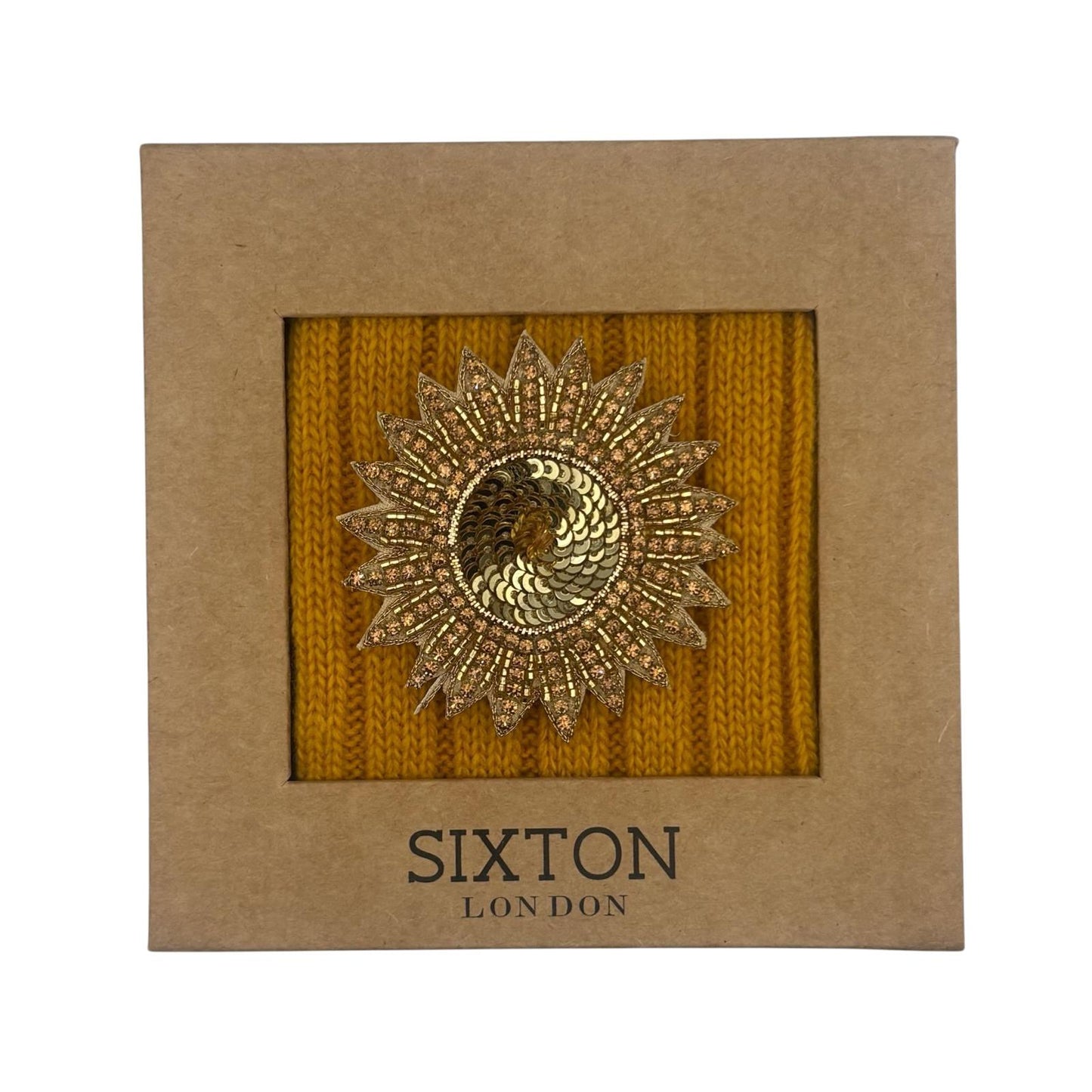Sofia Mustard Cashmere-Blend Sock Gift Box with Brooch