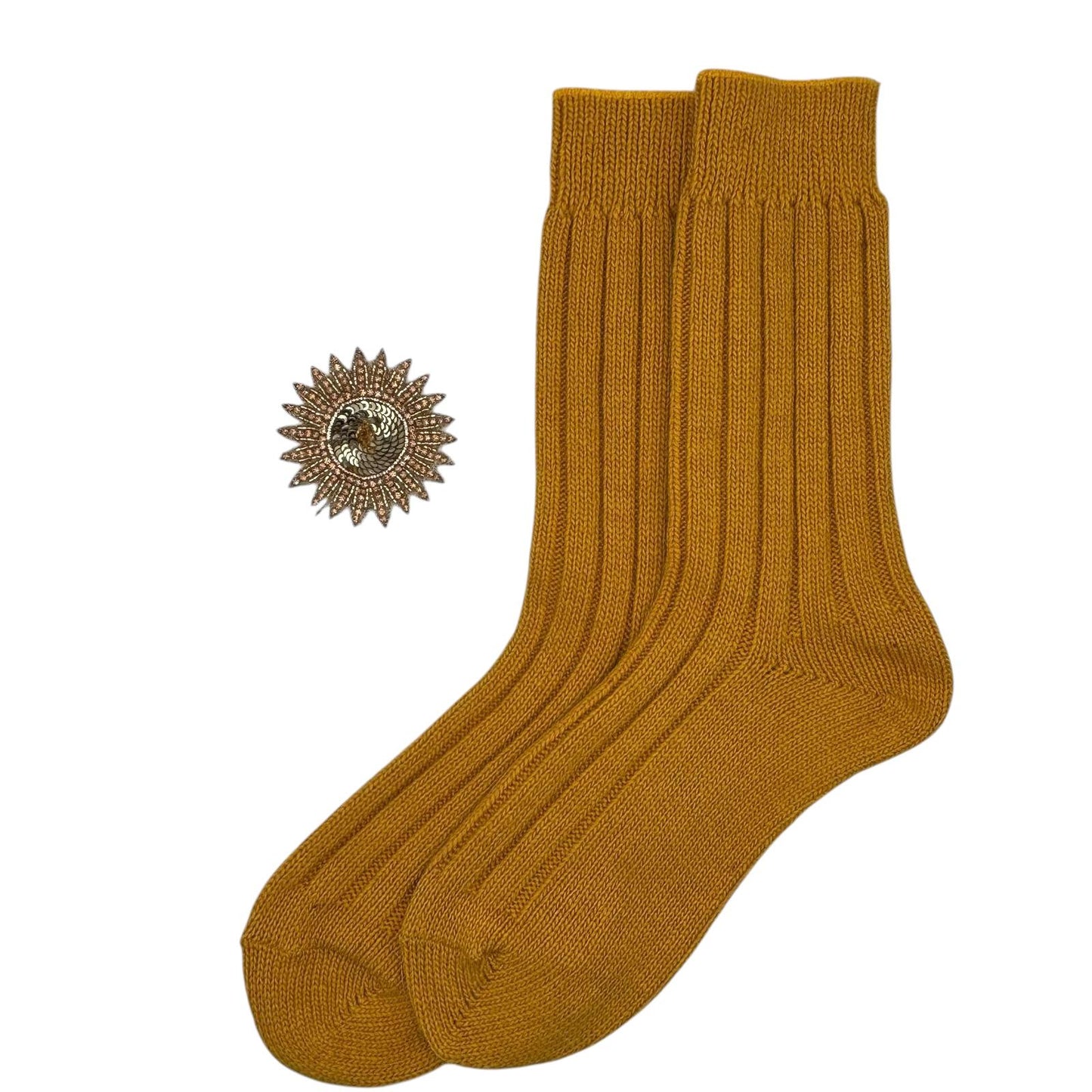 Sofia Mustard Cashmere-Blend Sock Gift Box with Brooch