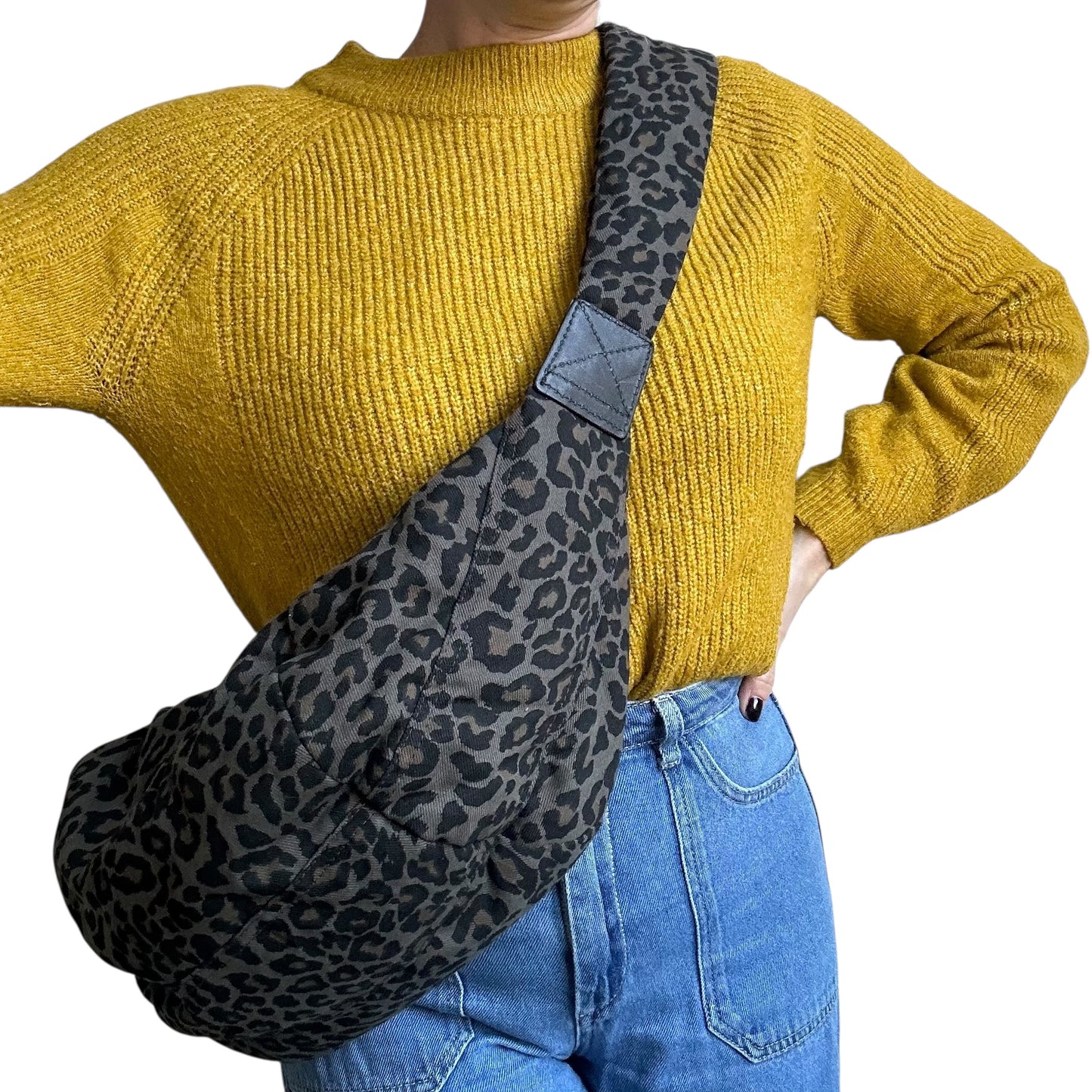 Brixton cross body sling bag - leopard print grey - large