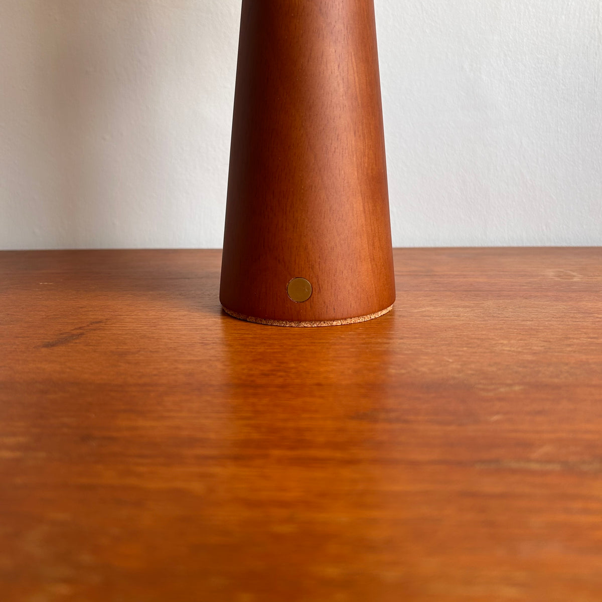 Smooth Teak style rechargeable touch lamp with small rope cone shade