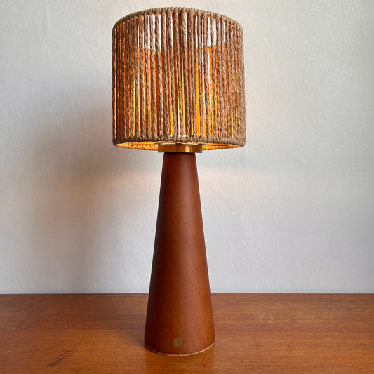 Large Smooth Teak style rechargeable touch lamp with small rope drum shade