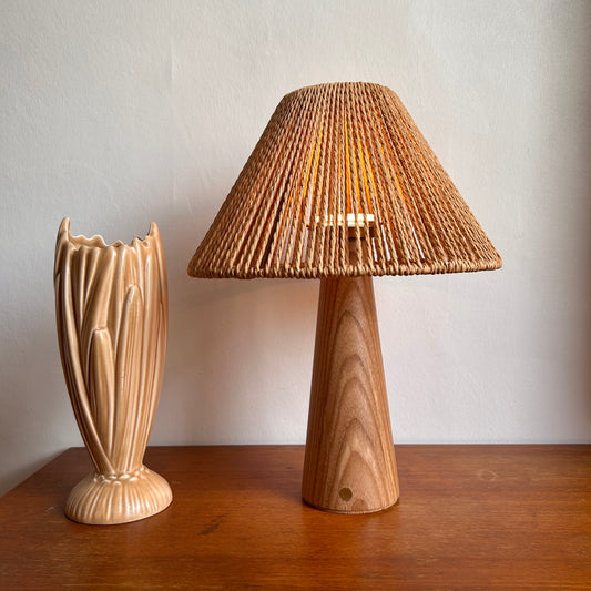 Large Smooth Beech style rechargeable touch lamp with rope shade