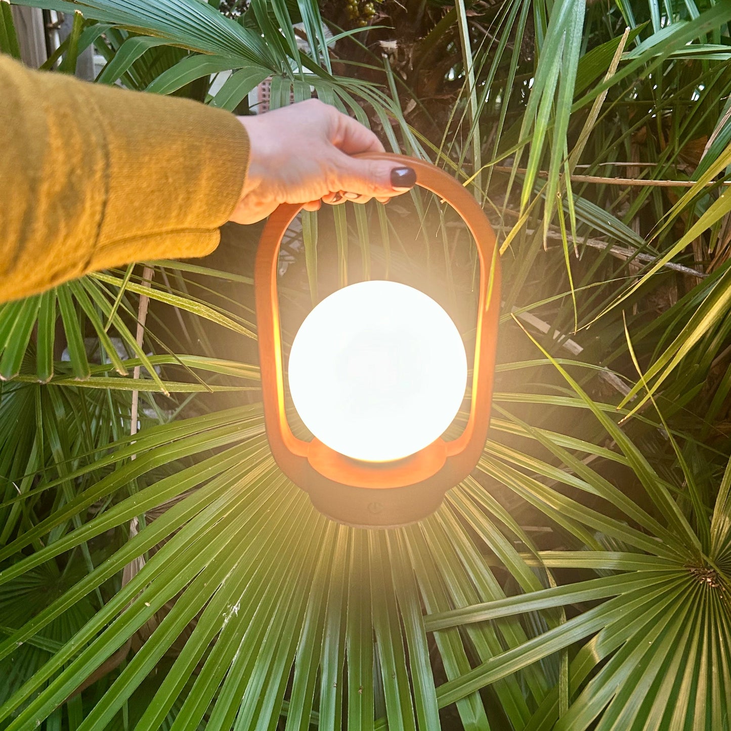 Mini Lantern Teak style rechargeable touch lamp