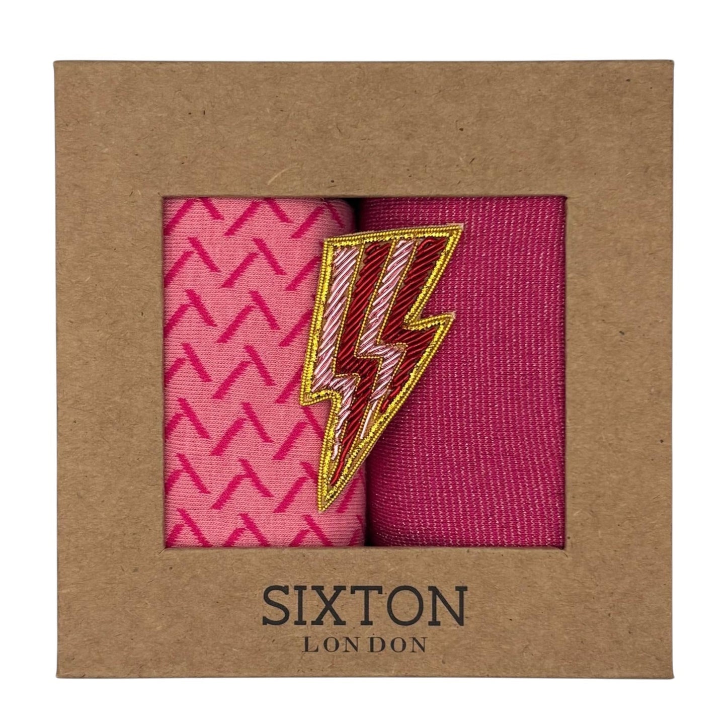 Pink Kyoto & Tokyo sock box duo with embroidered brooch