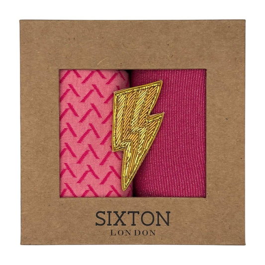 Pink Kyoto & Tokyo sock box duo with embroidered brooch