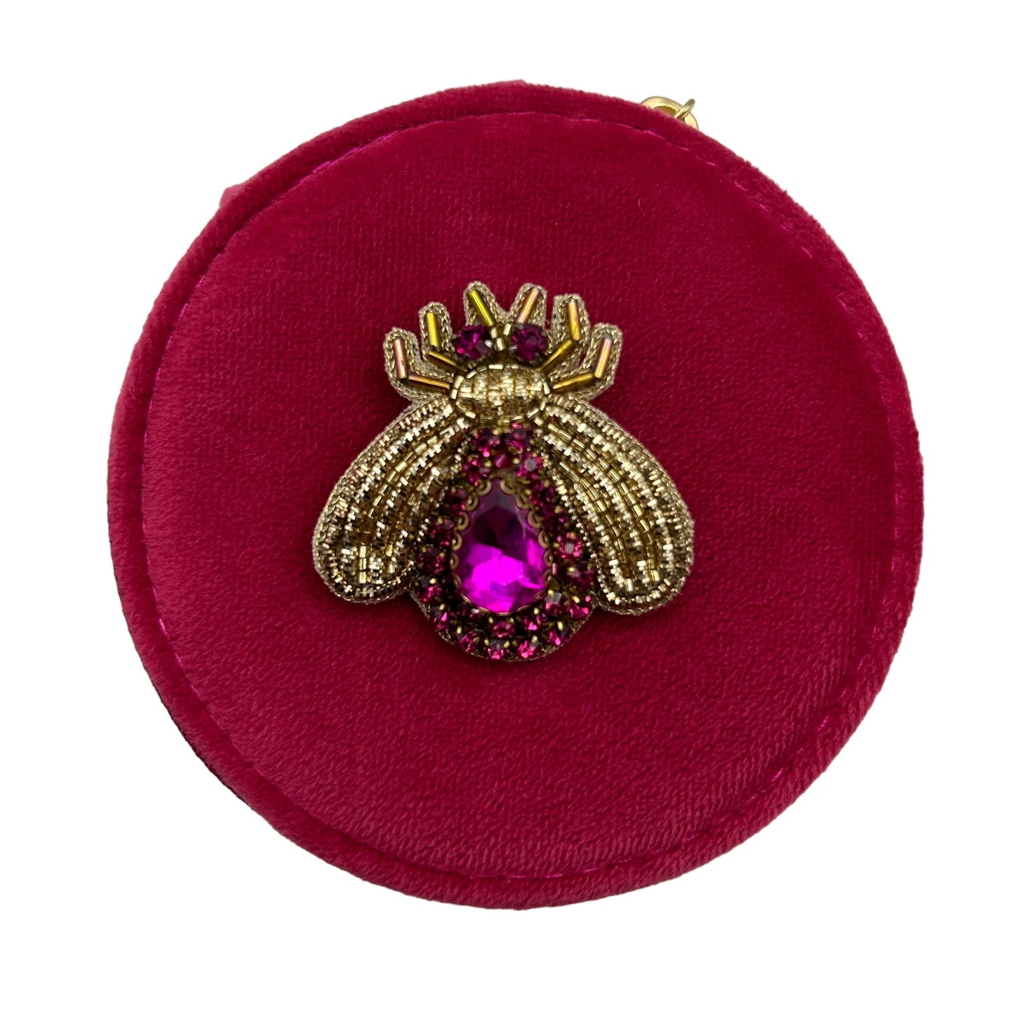 Jewellery Travel Pot in bright pink - Pink Jewelled Insect brooch