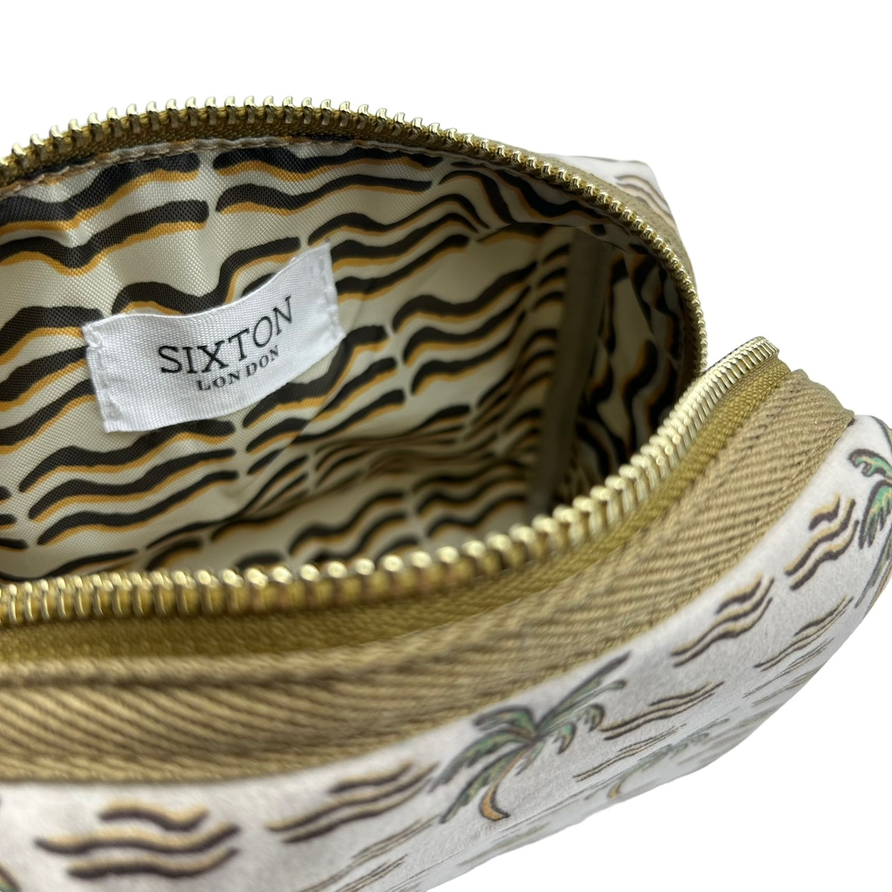 Sand Palm Tree makeup bag with Tiger Head brooch- recycled velvet