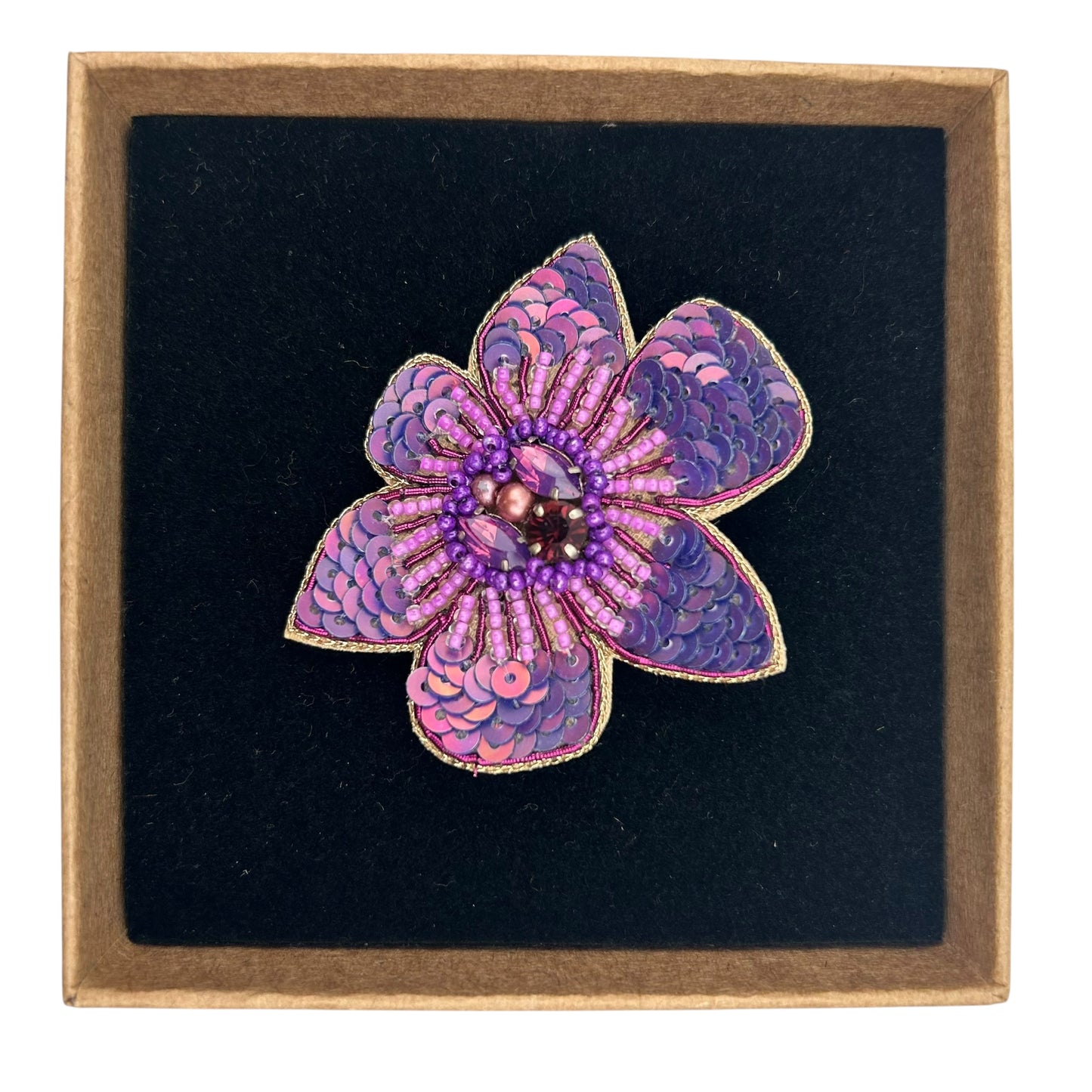 Purple Flower embroidered brooch / pin