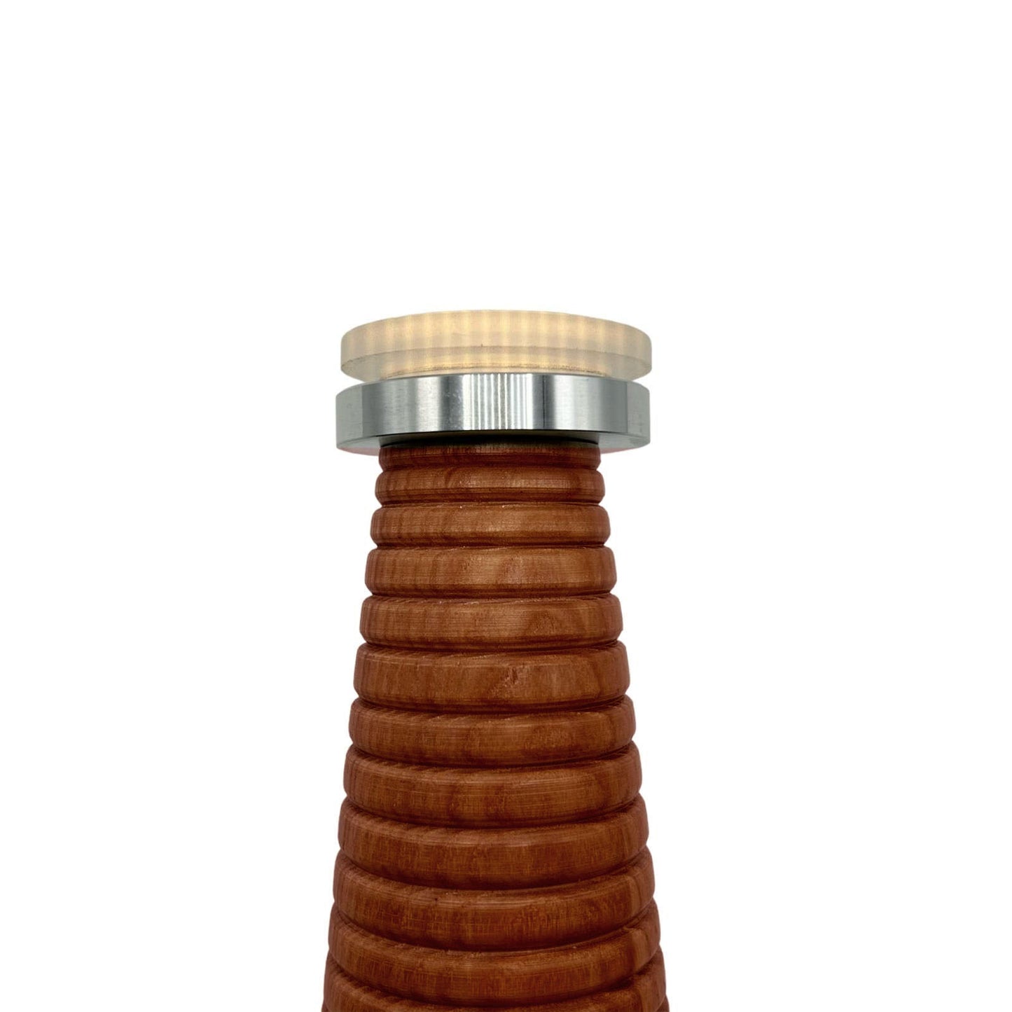 Ribbed Teak style rechargeable touch lamp with shade