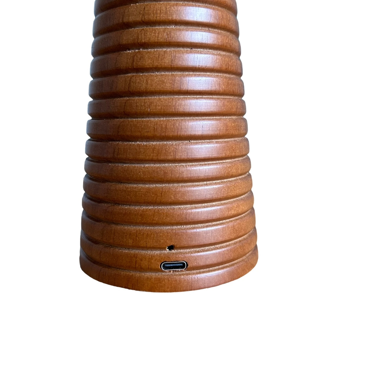 Ribbed Teak style rechargeable touch lamp with shade