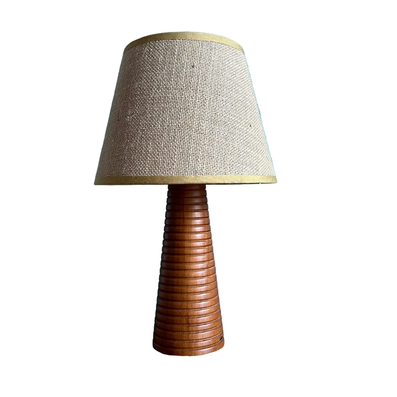 Ribbed Teak style rechargeable touch lamp with shade