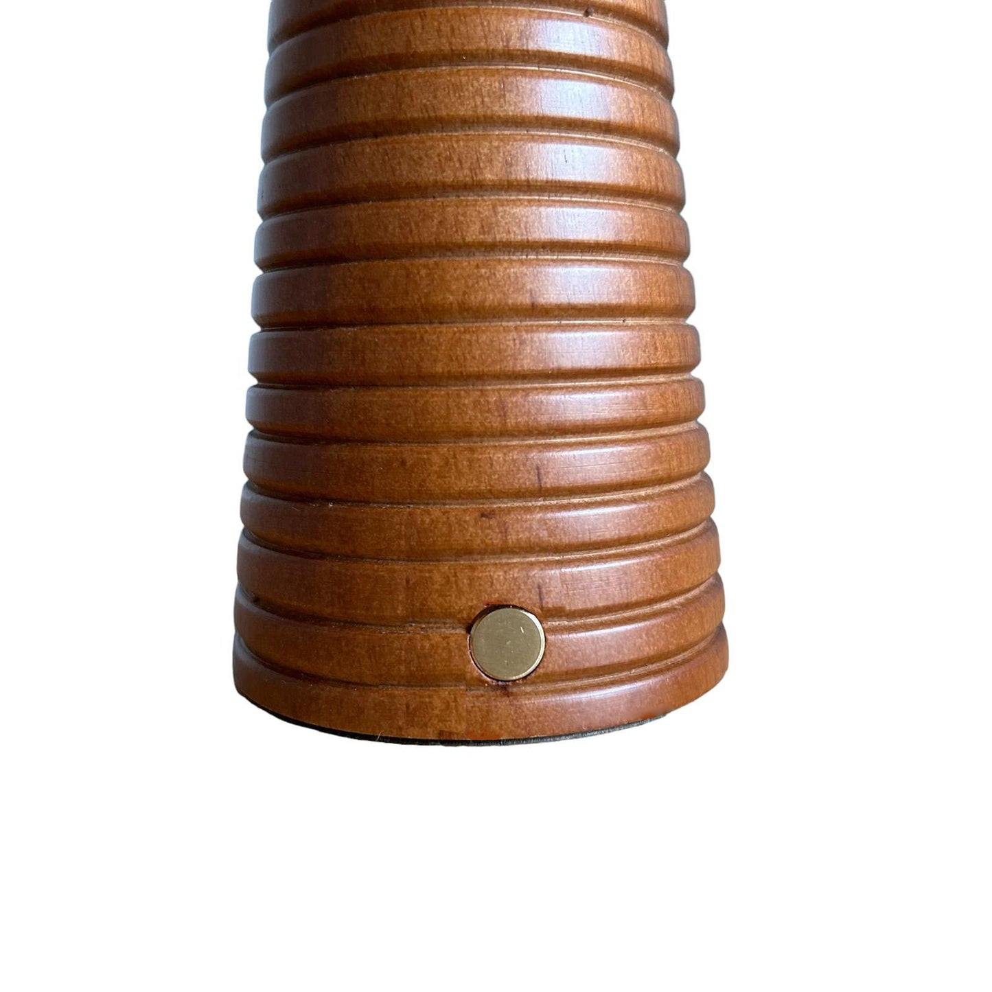 Ribbed Teak style rechargeable touch lamp with shade