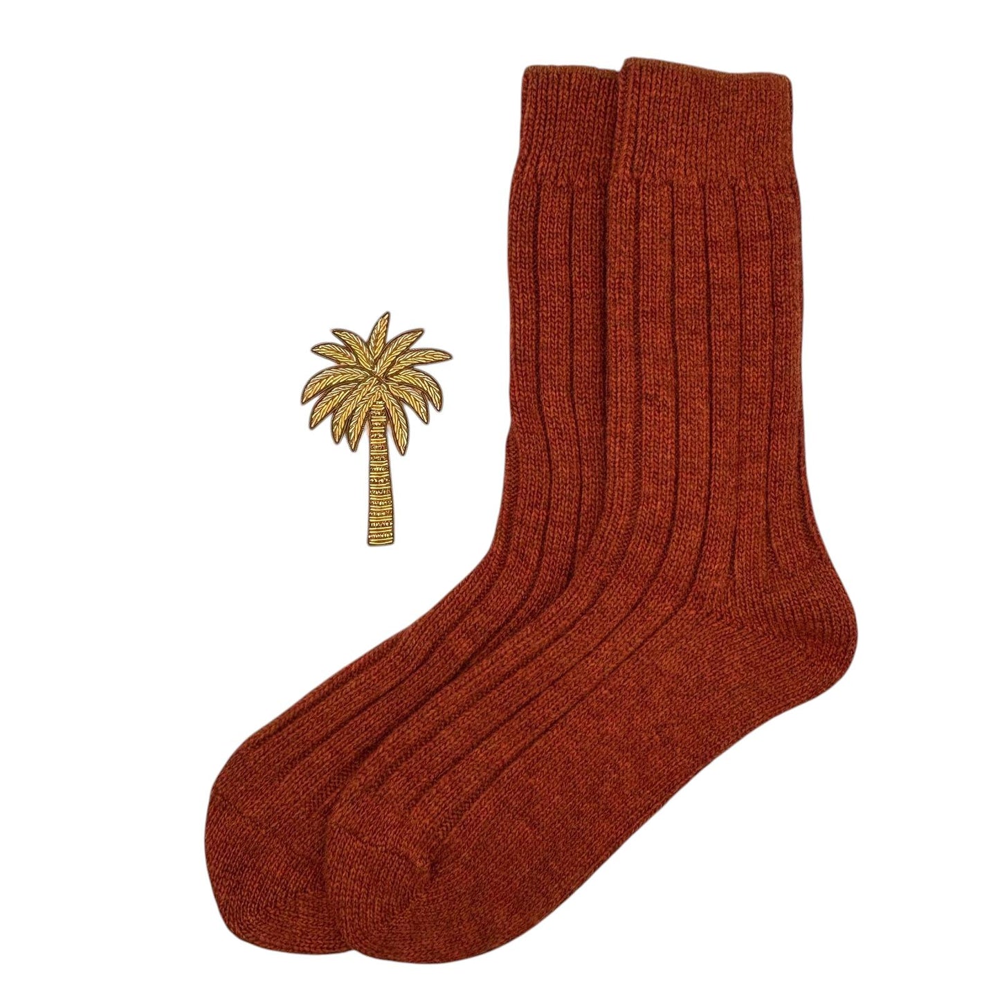 Sofia Rust Cashmere-Blend Sock Gift Box with Brooch