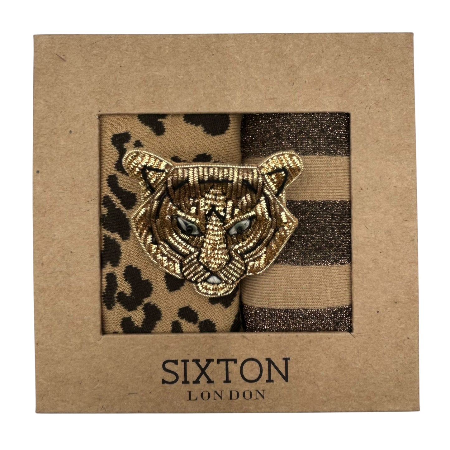 Sand Leopard & Berlin sock box duo with pin