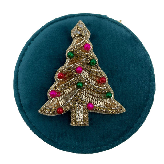 Jewellery Travel Pot in Teal recycled velvet, with Kitsch Tree