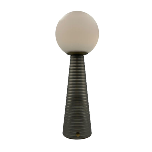 Large Deco Cone Ribbed Silver style rechargeable touch lamp