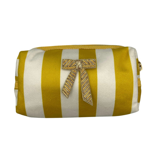 Yellow stripe makeup bag with Bow Brooch