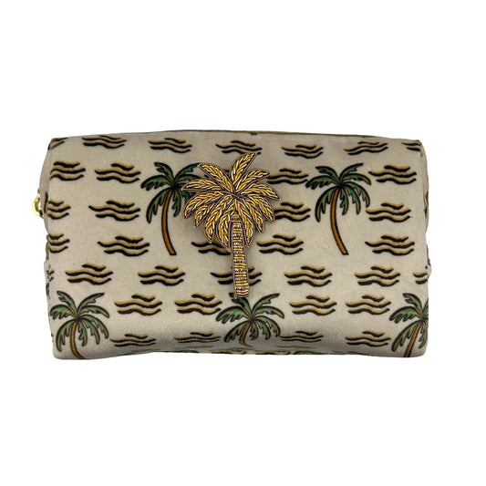 Sand Palm Tree makeup bag with Palm Tree brooch