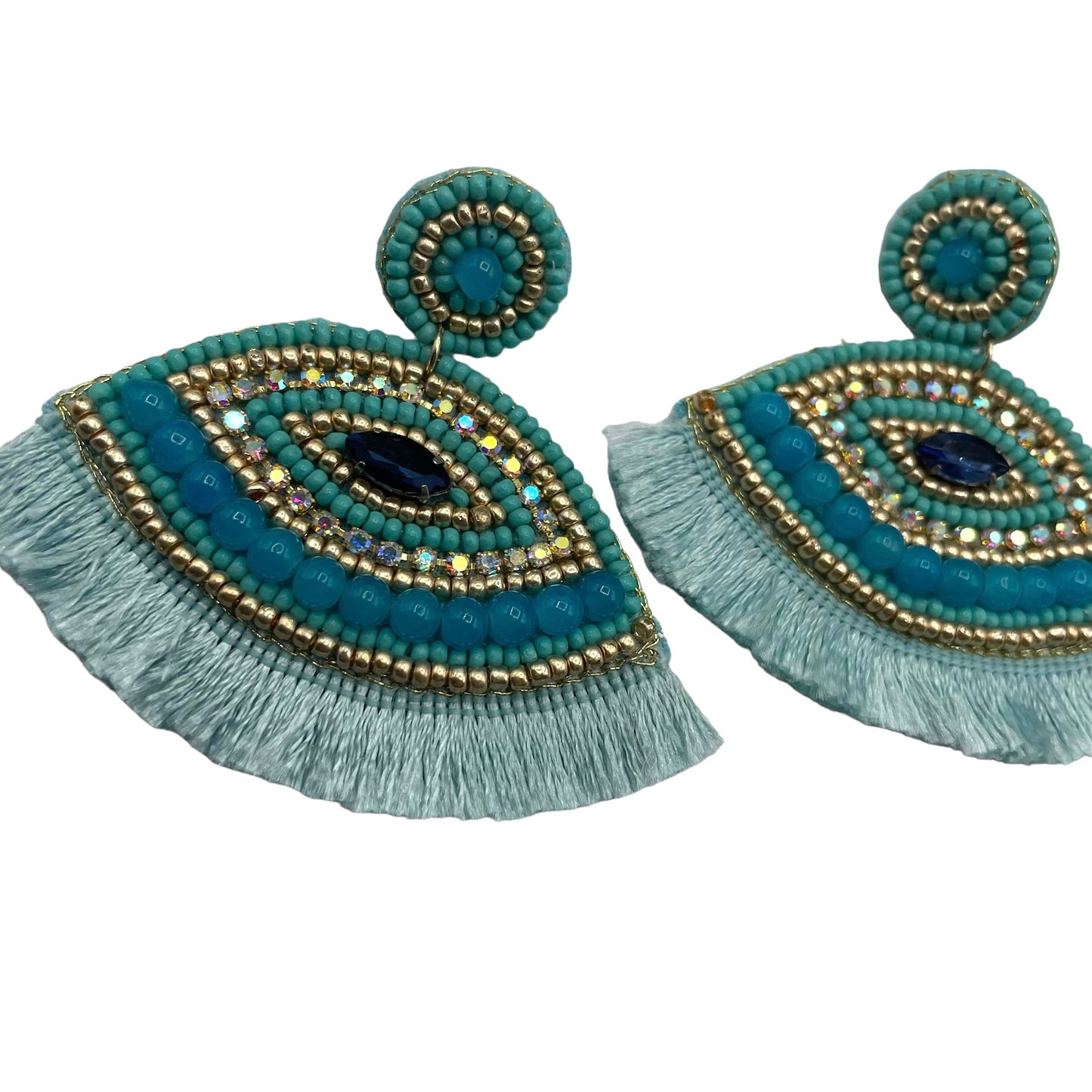 Turquoise Tassle Lash Beaded Eye earrings