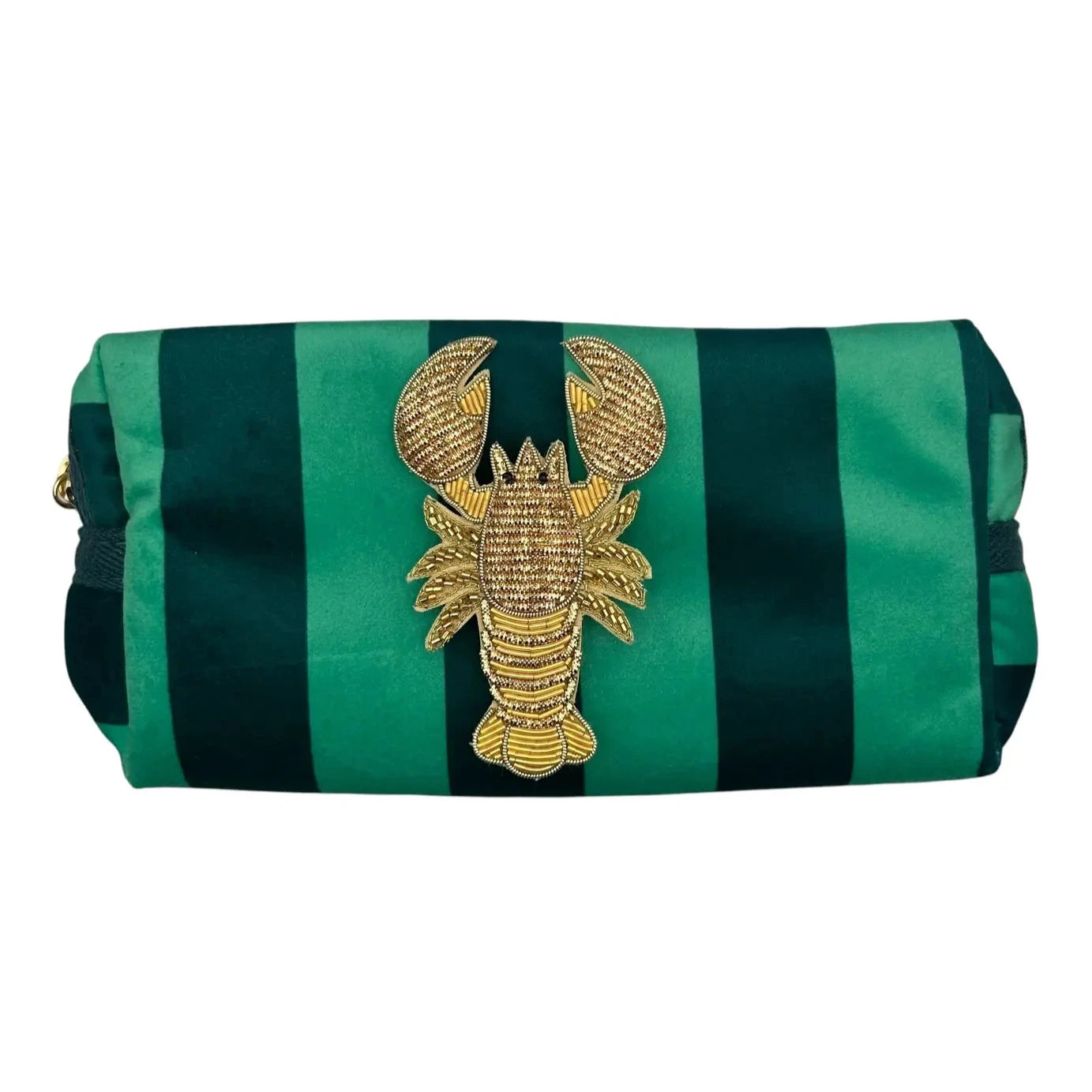 Teal stripe makeup bag with Lobster pin